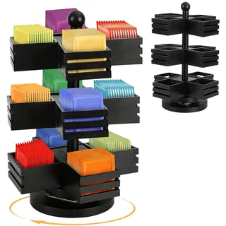 Bambus Teebeutel Organizer, 360 ̊ Drehbares Teebeutelhalter, Teebox Tee Beutel Aufbewahrungsbox, Stehend Teeregal für Küche Arbeitsplatte Büro Kaffee Zucker Storage (3 Etagen mit 12 Fächern Schwarz)