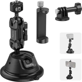 SMALLRIG Double Layer Suction Cup Mount Saugnapfhalterung für Smartphone/Action-Kamera, Autohalterung mit Telefonhalter für iPhone für GoPro für DJI Osmo, Dual-Kugelkopf 360° Drehung für Auto – 4275
