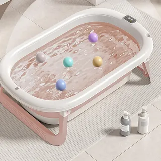 Kinderbadewanne aus PP + TPE, rutschfest, faltbar, für Babys, platzsparend, Badewanne für Neugeborene, B-43 x 71 x 18,5 cm (Rosa)
