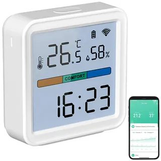 Luminea Home Control WLAN-Temperatur-und Luftfeuchtigkeitssensor, Datenlogger für 12 Monate