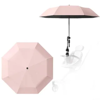 Kinderwagen Sonnenschirm mit UPF 50+ UV Schutz, Großer Sonnenschirm Ø100cm aus Stoff und Metall, Verstellbarer Schirm mit Befestigungsclip für Kinderwagen, Buggy und Jogger, Schwarz(Pink)