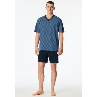 SCHIESSER Shorty SCHIESSER "Comfort Nightwear", Damen, Gr. 56, 800, blau, Single Jersey, Obermaterial: 100% Baumwolle, Basic kurz, V-Ausschnitt, Homewear-Sets Shorty, mit klassischem Karo-Muster, V-Ausschnitt und aufgesetzter Brusttasche