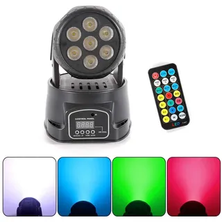 Moving Head Bühnenlicht, 105W RGBW LED RGB Discolicht Partylicht, DMX512 Multi-Effekt-Party-Licht, 7x 10W 4 in 1 LED-Perlen, Mini DJ-Partylicht mit Fernbedienung für Club Bar Party