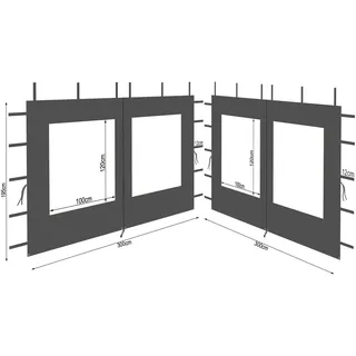 Quick Star 2 Seitenteile aus Polyester mit Fenster 300x195cm für Pavillon 3x3m Seitenwand Anthrazit ral 7012 wasserdicht