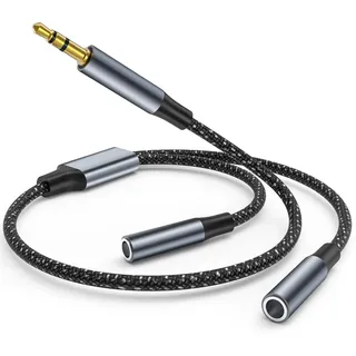 Kopfhörer Splitterkabel und Aux Adapter 40cm, Kopfhörer Adapter 3,5mm Stecker auf 2 Buchse Hifi Stereo Aux Splitter Kabel für iPhone, iPod, iPad, Kopfhörer,Laptop,Tablet,Smartphone,Samsung,Lautspreche