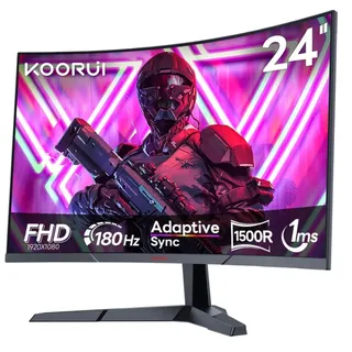 KOORUI 24 Zoll curved Gaming-Monitor FHD 1080P 180Hz, 1ms, 1500R Krümmung, ultradünnes Design, HDMI/DP, 100x100mm VESA-Montage