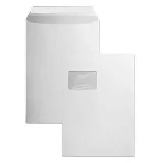 Blanke Briefhüllen Blanke Versandtaschen, weiß, C4, mit Fenster, haftklebend, aus Papier, 250 Stück,