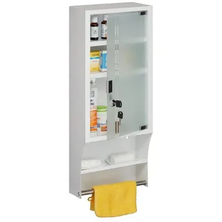 relaxdays Medizinschrank Abschließbarer Medizinschrank Glastür silberfarben|weiß