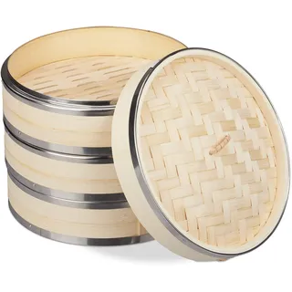 Relaxdays Dampfgarer Bambus 3 Etagen 24 cm