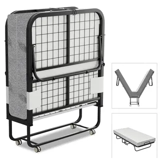 Vigevee Klappbett 90x200 cm mit 13 cm Matratze, Gästebett bis 200 kg, 4 Rollen und Staubschutzhülle - Grau