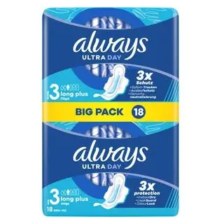 Always Damenbinden Ultra Day Long Plus mit Flügeln 18 St.