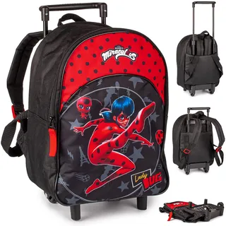 alles-meine.de GmbH 2 in 1 Kinder Trolley & Rucksack Miracul. - Ladybug und Cat Noir wasserabweisend & beschichtet - für Mädchen & Jungen - Trolly mit Rollen - Kindertrolle..