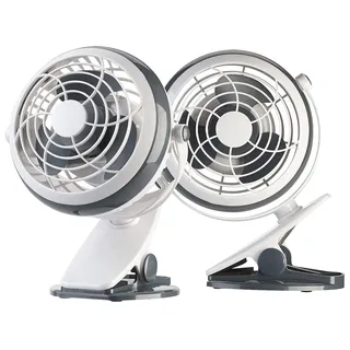 Sichler Haushaltsgeräte Clipventilator: 2er-Set Mobile Ventilatoren mit Klemme, USB- & Batterie-Betrieb, 3 W