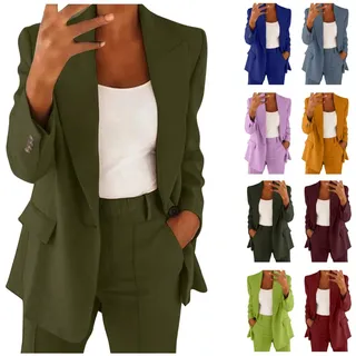 prime day 2024 angebote Hosenanzüge Für Damen Business Modern Elegant Blazer Anzug Set Sommer Freizeitanzug Einfarbig Streetwear Zweiteilig Hosenanzug Anzughose Revers Slim Fit - L