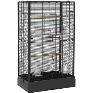PawHut Vogelkäfig Voliere mit Türen und Sitzstangen - Käfig für Kanarienvögel, Wellensittiche und Papageien - 61 x 36,5 x 98 cm - schwarz   Aosom