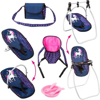 Bayer Puppen Accessoires-Set Vario blau/pink, (Set, 6-tlg), mit multifunktionalem Sitz blau