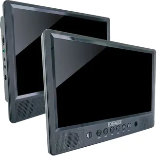 SCHWAIGER 716474 Tragbarer DVD Player 2 Bildschirme Portabler Videospieler Akku Fernbedienung SD-Slot USB-Anschluss Standfuß für KfZ Auto inkl. B... - Schwarz
