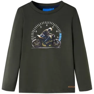 vidaXL Kinder Langarmshirt mit Motorrad-Aufdruck Pullover Sweatshirt T-Shirt Khaki 116 - 116