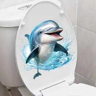 KFMON 29 x 29 cm, 2–4 Stück, Delfin-Toilettensitz-Deckel-Aufkleber, Badezimmer-Toilettendeckel-Aufkleber, langlebige, Selbstklebende Toilettendeckel-Aufkleber für Badezimmer-Dekoration