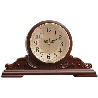 Miuxe Kaminuhr Aus Holz Im Vintage-Design Für Wohnzimmerdekoration, Tischuhr Für Kaminregal | Kaminsims-Dekoration Aus Holz, 39 X 23 X 7 cm