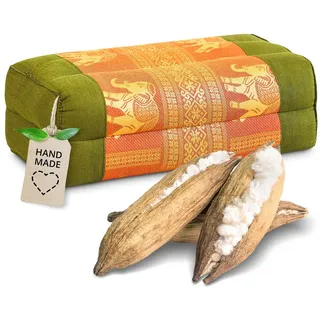 livasia Stützkissen Yogakissen (Deluxe) - 17x34x12cm, Kapok, vegan, handgefertigt grün|orange