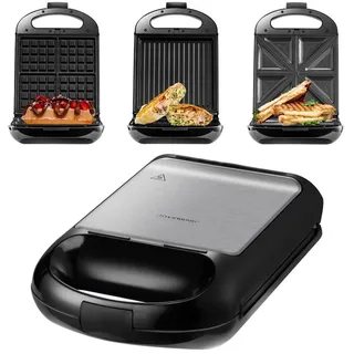 STEINBORG 3-in-1-Sandwichmaker SB-2120, 1200 W, Antihaftbeschichtung, Cool-Touch-Griffe silberfarben
