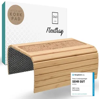 D&D Living D&D Living® Sofatablett - Couch Ablage flexibel für Armlehne mit Anti-Rutsch Kork Pad | Tablett für Sofa mit 47x34 cm, nachhaltiges Bambus Natur Groß