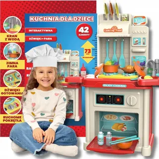 krumad Kinderküche Spielzeug ab 3 Jahre, Spielküche mit Backofen, Herd, Wasserhahn, Sound & Dampfeffekt, 42-teiliges Zubehör Set, Küchenspielze... - Bunt