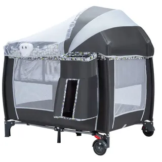 Costway - 3 in 1 klappbares Reisebett & Wickeltisch & Laufstall mit abnehmbarem und verstellbarem Moskitonetz, inkl. Spieluhr, Spielbogen,