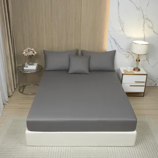 DXHOME Spannbettlaken 100x200cm Baumwolle Bettlaken Boxspringbett cm Hellgrau Anthrazit Uni Weich Atmungsaktiv Lyocell Seide Spannbetttuch Leintuch 100 x 200 für bis 25cm Matraze