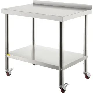 Vevor Arbeitstisch Edelstahl mit Höhenverstellbarer Ablage 91,4 x 61 x 89 cm