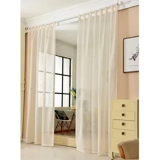 Woltu 1 Stück Gardine mit Schlaufen Leinen Optik, im Landhausstil, Stores Voile Fensterschal für Wohnzimmer Kinderzimmer