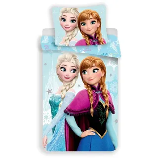 Jerry Fabrics Disney Frozen Bettwäsche Eiskönigin Anna ELSA Kopfkissen Bettdecke für 135/140x200 blau