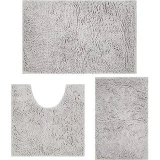 RUN HELIX Light Grey Bath mat weiche Chenille Badematte rutschfest Anti-Schimmel, saugfähige Badematte Set 3 Stück, zottelige Badematten, Flauschige Badvorleger Set (Hellgrau)