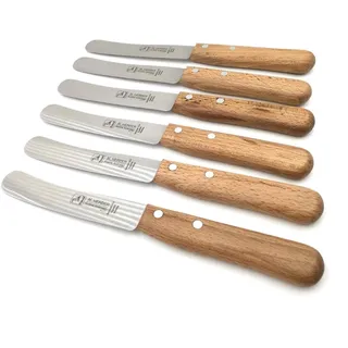 6 Herder Solingen Buckelsmesser Frühstücksmesser Brötchenmesser Buttermesser 22cm Spezialstahl 1,5mm stark rostfrei Buche echter Handabzug