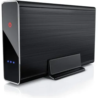 CSL - USB 3.0 Festplattengehäuse 3,5 Zoll extern - gebürstetes Aluminium - für SSD und HDD - SATA - UASP - Super Speed 5 Gbit s - Plug and Play - Hot-Plug - mit Netzteil - schwarz eloxiert