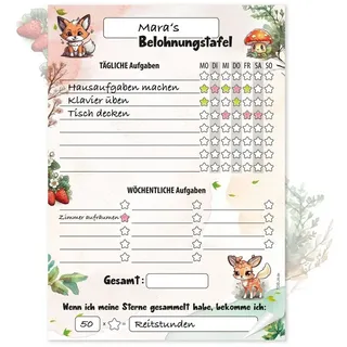 TOBJA Belohnungstafel A4 Block - Motiviert Kinder Spielerisch | 25 Blatt Belohnungssystem für Mädchen und Jungen Ab 3 Jahre (Waldtiere)