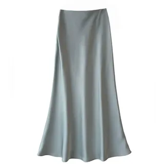 FZKun Damen Satinröcke - Hochgeschnittener Reißverschluss Verdeckter Elastischer Bund A-Linie Y2K Midi-Rock Sommerliche Elegante Hochzeitsgäste Cocktailparty Arbeit Rock (L,Grün) - L