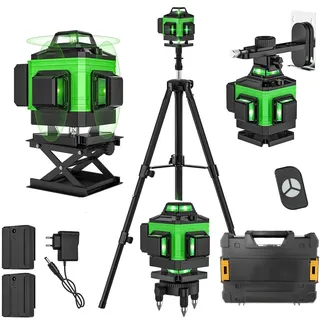 Laser-Nivelliergerät, 4D 16 Linien Vertikales Horizontales Laser-Nivelliergerät Selbstnivellierend mit 2 * 2600 mAh wiederaufladbaren Batterien (mit Stativ)