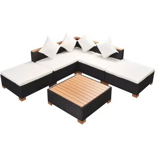 vidaXL Polyrattan Lounge-Set schwarz inkl. Auflagen 42755