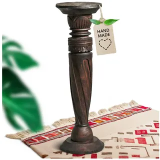 Livasia gedrehte Deko Holzsäule 60cm – Antik-Look Podest, Blumensäule, Dekosäule aus Albiziaholz – Balinesische Handwerkskunst, Nachhaltig und Einzigartig (Braun)