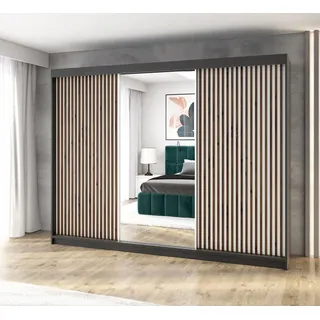 mebloland Schwebetürenschrank, 3-türig Schrank FARA 200 cm (mit Spiegel) Schwarz / weiß / weiß - Schwarz/Weiß