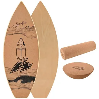 F2 Kork Balance Board Surf 84x31cm mit Korkrolle + Kork Halbkugel