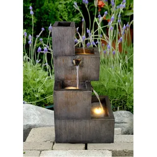 Wehmann Gartenbrunnen Kubus, Terrassenbrunnen mit LED-Beleuchtung braun