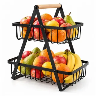 Relaxdays Obst Etagere 2 Etagen Hellbraun,Schwarz