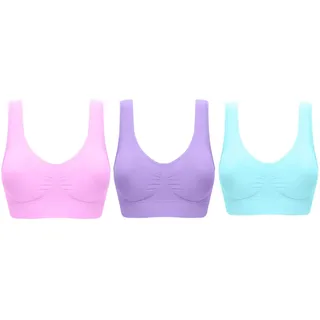 UtopyaUK 3er Pack Komfort BH Gepolstert Damen Mädchen Crop Top mit Pads Nahtlos Schlaf Yoga Bralette Freizeit Stretch Sport Weste breite Träger Vorteilspack (L, Pastell-Set) - L