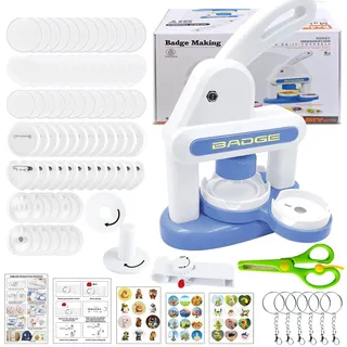 UIOK Buttonmaschine, 3-in-1 BlauButton Maker Maschine DIY Pin Maker | Buttons Selber Machen, Buttons Buttonmaschine mit Knopfteilen, Abzeichen Macher Maschine für Abzeichen, Spiegel, Brosche