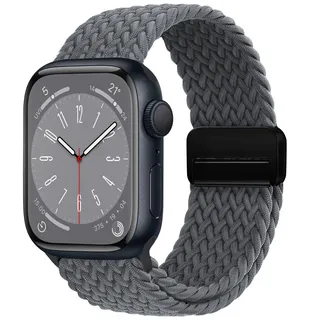 OMECKY Magnetisches, geflochtenes Solo-Loop-Armband, kompatibel mit Apple Watch Serie 10, 42 mm, 46 mm, 9, 8, 7, 6, 5, 4, 40 mm, 41 mm, 44 mm, 45 mm, 49 mm, für Damen und Herren, dehnbar, grau (space