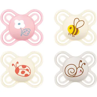 MAM Perfect Start Schnuller | 0-2 Monate | Babyschnuller für Neugeborene | 94% Akzeptanz | beugt Zahnfehlstellungen vor | mit Zahnmedizinern entwickelt| SkinSoft Silikon | Blume/Biene | 4 Stück