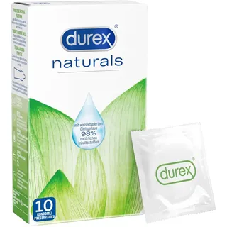 Durex Naturals - Kondome aus natürlichen Inhaltsstoffen, Naturkautschuklatex mit wasserbasierter Gleitgelbeschichtung 10 Stück